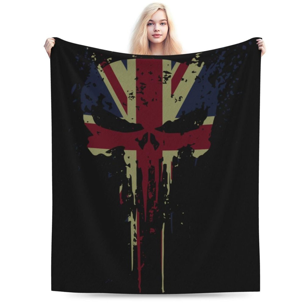 Skull Head UK United Kingdom Flag with Grunge Throw Blanket for Men Women Couch Bed Sofa Throw Blanket 60"x50" Blankets
