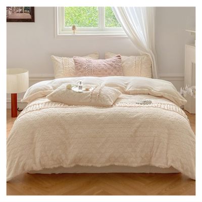 Bed Sheet Set Bedding Sheet Set Milk Velvet Four Piece Set Warm Fluffy Bedding Set Plush Quilt Cover Set Simple Soft Set Bedding Set Sheet Sets(Color:Wit,Size:Queen Size)
