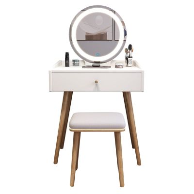 SABALON Makeup Table Vanity Makeup Desk with Sliding Mirror and Stool Dressing Table Cosmetic Table with 1 Drawer for Bedroom - White Vanity Desk(Color:A)