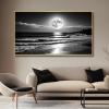 Black and White Modern Wall Art,Night Sky Art,Moon and Ocean Landscape,Canvas Art Print, Black and White Pictures for Living Room,Bedroom,Dining Room,Entryway,Large Framed Ready to Hang (Gold Frame, 48" L x 27" W) view 2