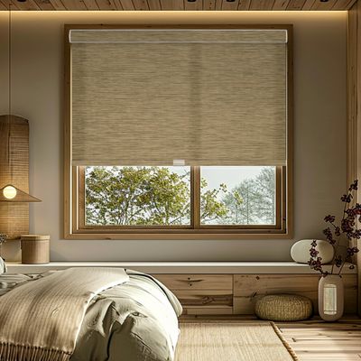 HOTSOON Light Filtering Wood Texture Roller Shades for Windows, Imitation Bamboo Fabric Cordless Roller Blinds, UV Protection Easy to Install Window Shades for Home, Door, Dark Beige, 19.5" W x 84" H
