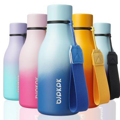 BJPKPK Insulated Water Bottles, 12oz Stainless Steel Metal Water Bottle with Strap, BPA Free Leak Proof Jugs, Mugs, Flasks, Reusable Thermal Flasks for Sports & Travel, Sky
