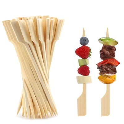 vivinin 396 PCS Bamboo Skewers, 3.5 Inches Wooden Skewers, Skewers for Appetizers Wide Flat Paddle, Skewer Sticks for Cocktail Fruit BBQ Sandwich Drink Party Supplies, 21ZQ0002