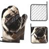 Oven Mitts and Pot Holders 4 pcs Heat Resistant Oven Glove Cool Pug Dog Oven Mitt Non-Slip Oven Gloves for Cooking Kitchen Hot Pads for Grilling Microwave Baking BBQ view 1