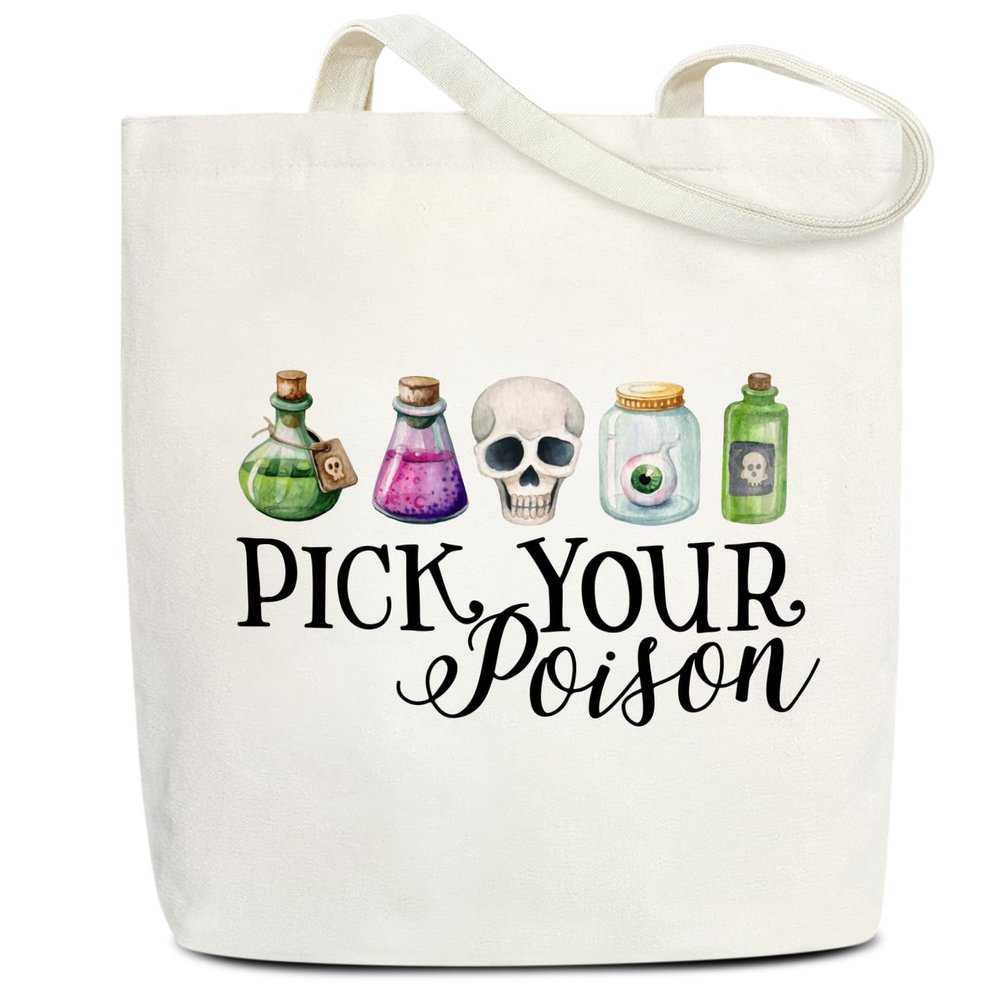 Canvas Tote Bag for Women - Pick Your Poison Halloween Party Favors, Gifts for Friend Daughter, Shoulder Beach Handbag, Book Tote, Reusable Grocery Shopping Bag -04
