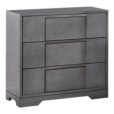 Furniture of America Del Rio 26 inches Solid Wood 3-Drawer Nightstand with Nickel Finger Pulls, Felt-Lined Top Storage Bedside Table, No Assembly for Bedroom, Guest Room, Gray