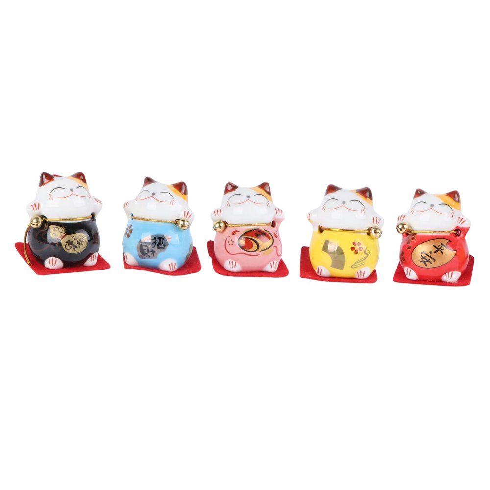 Beatifufu 5pcs Ceramic Cat Decoration Miniature Auspicious Cat Ornaments for Home and Car Decor Creative Tabletop Adornment Unique Choice for Friends and Family