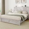 Albott Full Size Farmhouse Bed Frame with 49" Headboard, Platform Bed Frame with Wood Slats Support/No Box Spring Needed/Easy Assembly, Distressed White view 1
