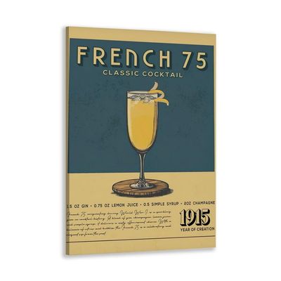 MLabyrinth Vintage French 75 Poster Cocktail Drink Wall Art Canvas Decor Print Bar Cart Decor Kitchen Home Bar Cart Club Dorm Aesthetic-16x24inch- Framed, style-7