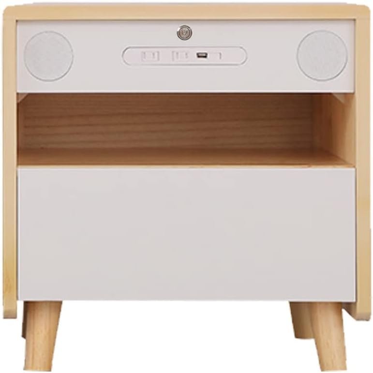 AKNHD-WY Smart Bedroom Bedside Cabinet with Drawers LED White Nightstand,End Side Table with Charging Station,with USB Ports(Color:Default)