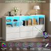 Gyfimoie White Dresser for Bedroom with 6 Drawers, Chest of Drawers with Led Lights&Charging Station, 63" Long Dresser with 7 Open Cubbies, Storage Drawers for Living Room, Closet, Hallway (White) view 4