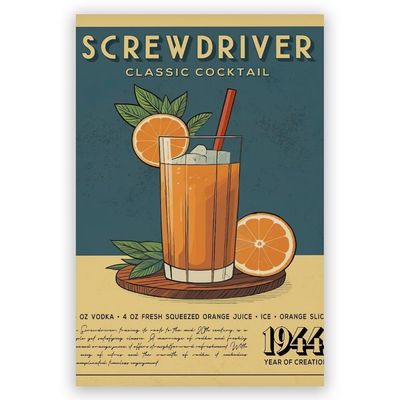 MLabyrinth Vintage Screwdriver Poster Cocktail Drink Canvas Decor Print Bar Cart Decor Kitchen Home Bar Cart Club Dorm Aesthetic-8x12inch- Unframed, style-23