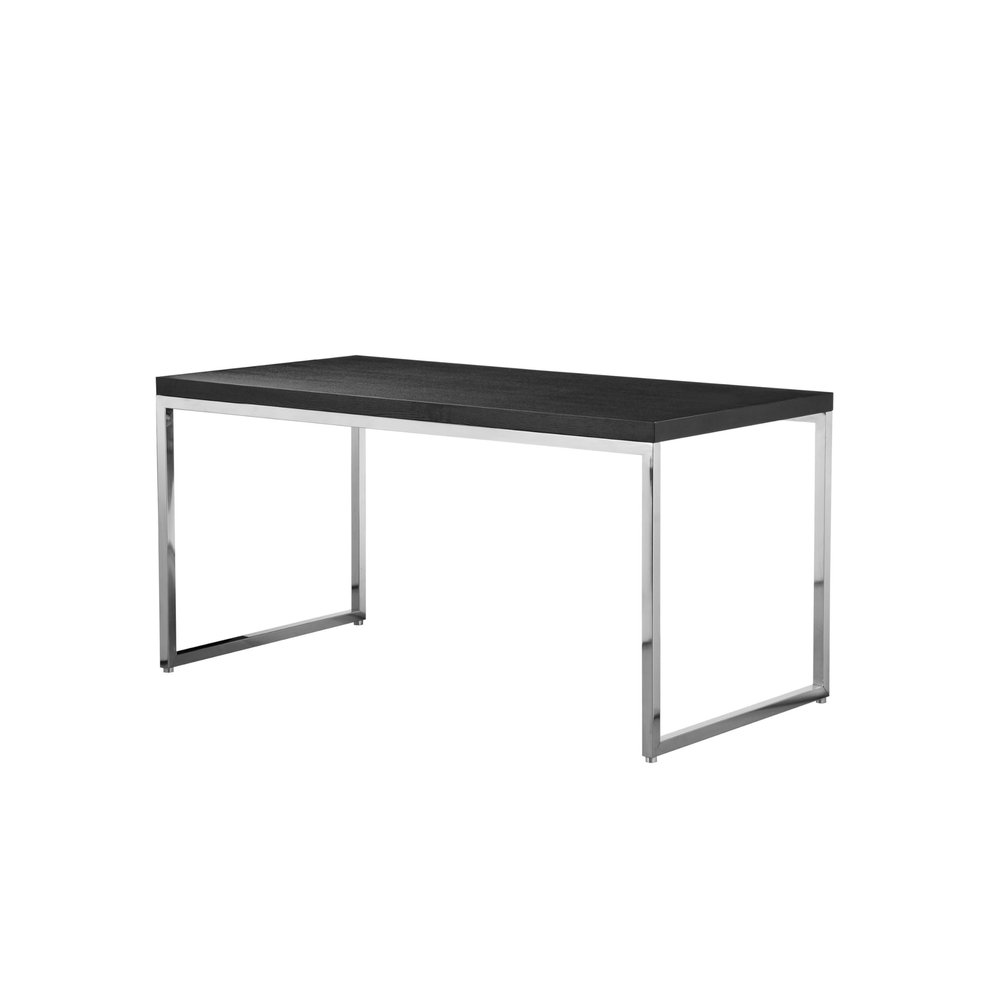 Benjara Rami 59 Inch Office Desk, Rectangular Wood Top, Square Steel Legs, Black and Chrome