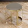 Benjara Niyo 19" Ottoman Stool- Round S& Faux Leather- Stainless Steel- Gold view 2