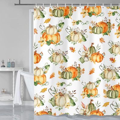 Grtuspr Fall Pumpkin Shower Curtain, Autumn Thanksgiving Harvest Pumpkins Curtains for Bathroom Rustic Wooden Board Rustic Waterproof Fabric Bathroom Curtain Home Accessories with Hooks