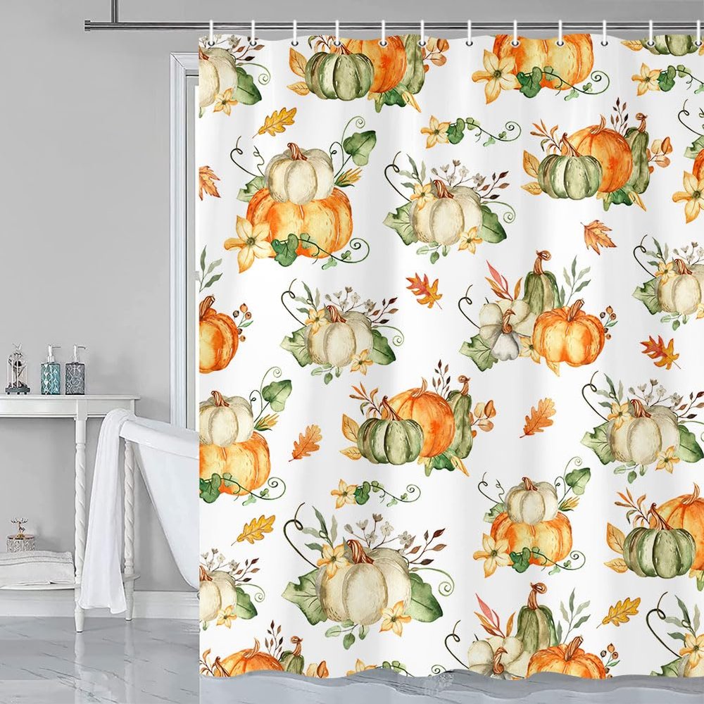 Grtuspr Fall Pumpkin Shower Curtain, Autumn Thanksgiving Harvest Pumpkins Curtains for Bathroom Rustic Wooden Board Rustic Waterproof Fabric Bathroom Curtain Home Accessories with Hooks