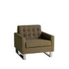 Benjara Loe 35" Accent Chair- Modern Tufted Seat- Brown Fabric- Steel Legs view 1