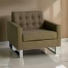 Benjara Loe 35" Accent Chair- Modern Tufted Seat- Brown Fabric- Steel Legs view 2