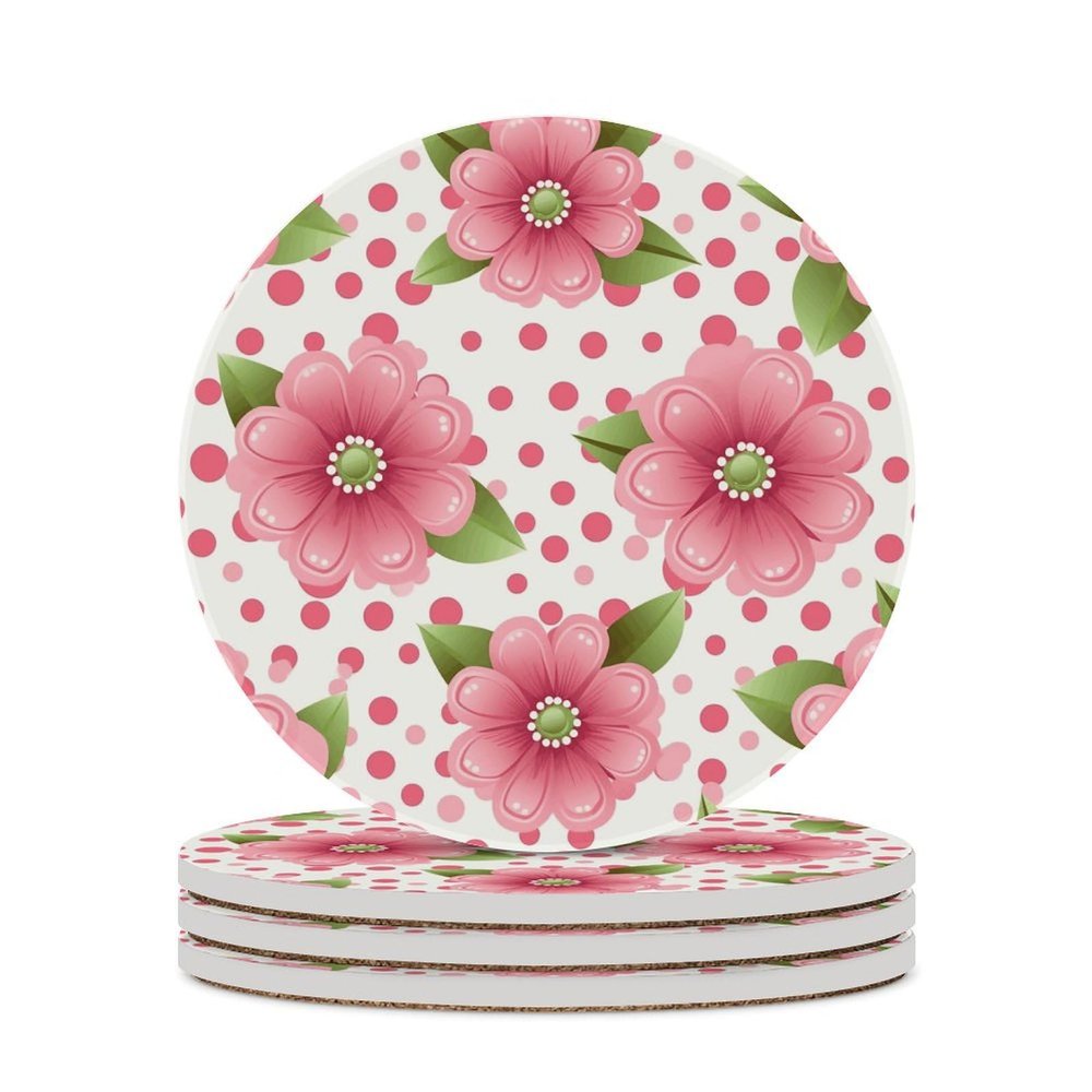 4PCS Drink Coaster Polka Dot Flower Absorbent Coasters Set Coffee Table Coasters for Drink Coffee Cup Beverage Coasters Wine Beer Bar Coasters