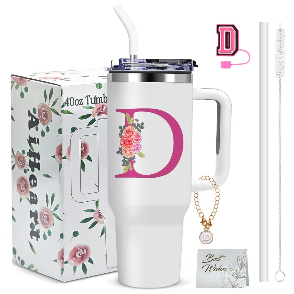 AiHeart Monogrammed Gifts for Women,Wife,Initial Cup,Personalized for Birthday Gifts,Halloween,Thanksgiving Day,Custom Tumbler with Handle 40oz-D