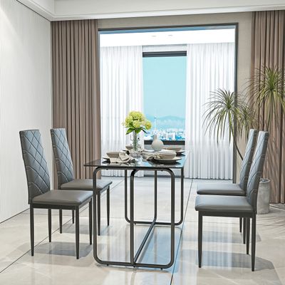 5 Pcs Rectangle Dining Table Set with Metal e, Tempered Glass Dining Table for Kitchen Room, Black