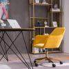 Generic Modern Velvet Fabric Material Adjustable Height 360 Revolving Home Office Chair with Gold Metal Legs and Universal Wheels for Indoor,Yellow view 4