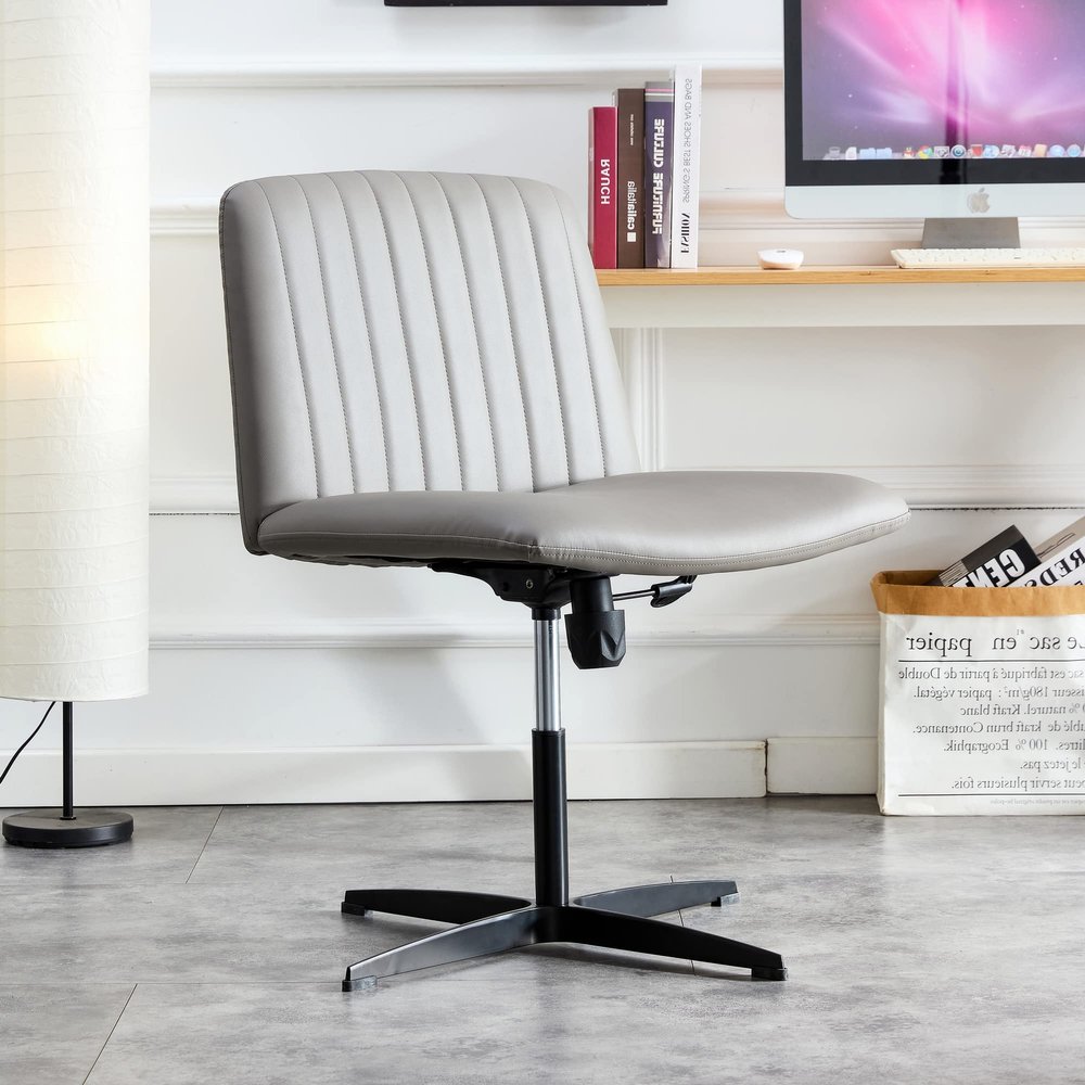 HomeLoft Basics High Grade Pu Material. Home Computer Chair Office Chair Adjustable 360  Swivel Cushion Chair with Black Foot Swivel Chair Makeup Chair Study Desk Chair. No Wheels, Grey