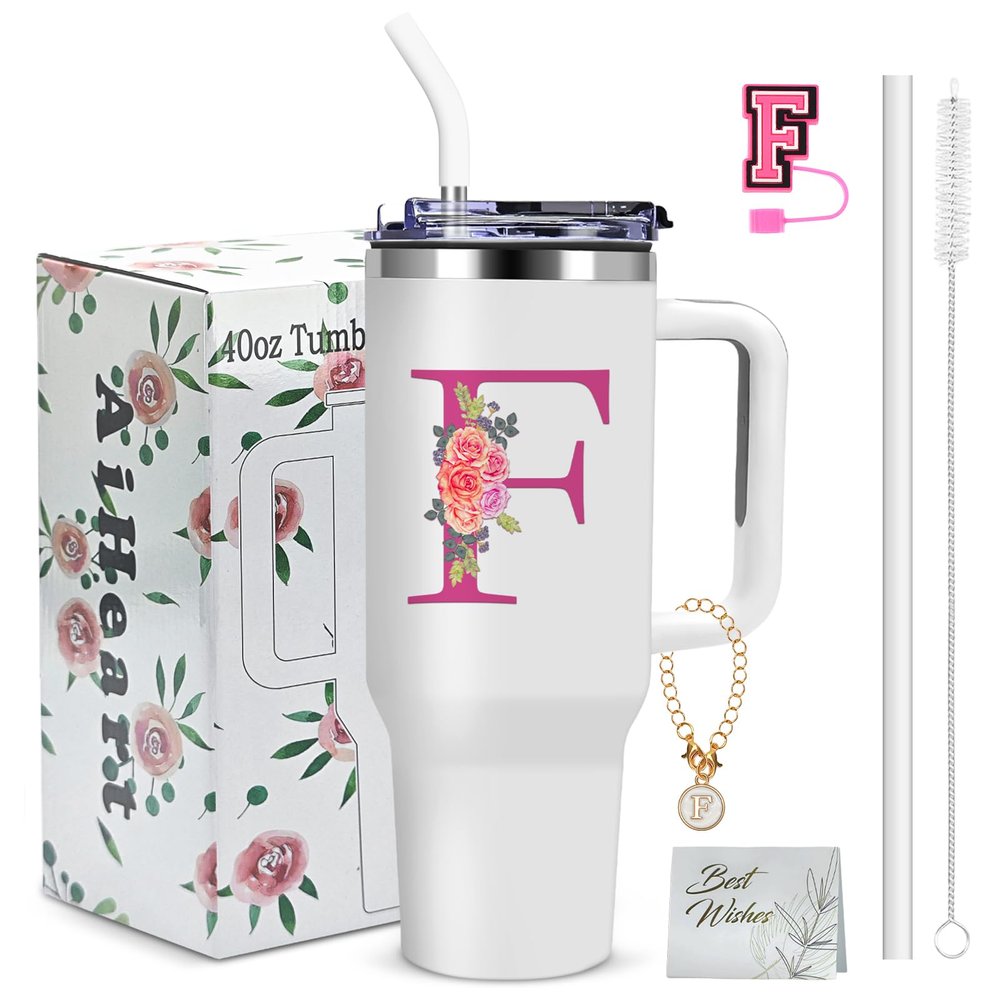 AiHeart Monogrammed Gifts for Women,Wife,Initial Cup,Personalized for Birthday Gifts,Halloween,Thanksgiving Day,Custom Tumbler with Handle 40oz-F