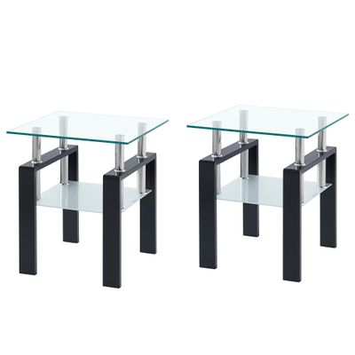 2 Pcs Clear Tempered Glass Small Table, End Table for Living Room, Sofa Table