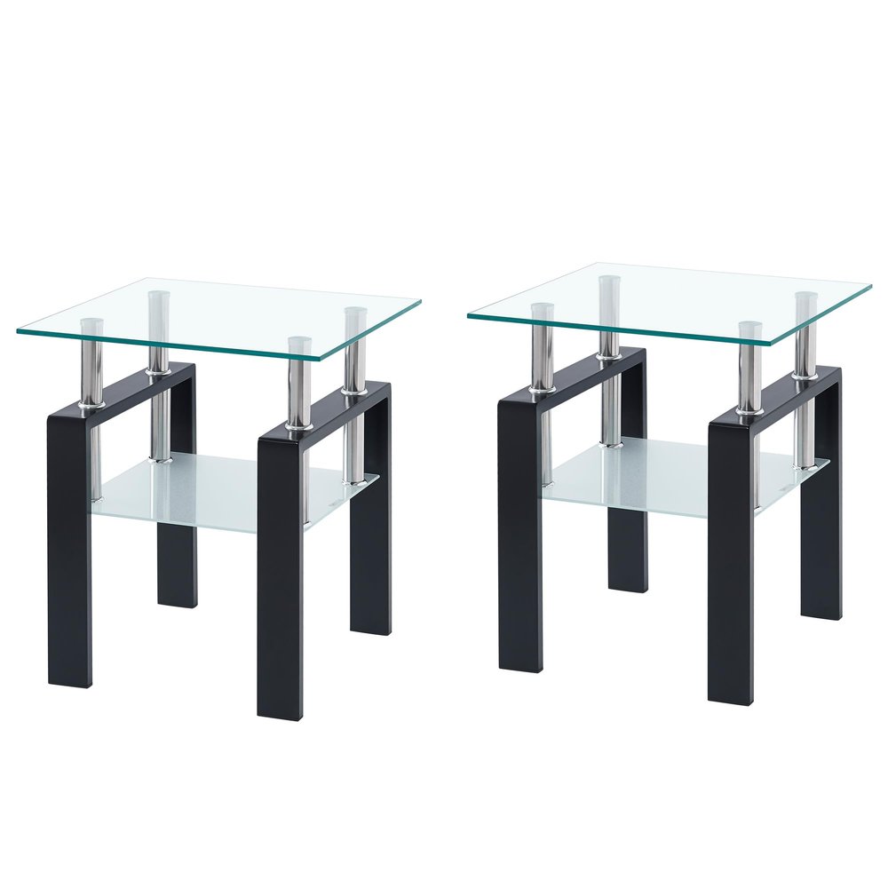 2 Pcs Clear Tempered Glass Small Table, End Table for Living Room, Sofa Table