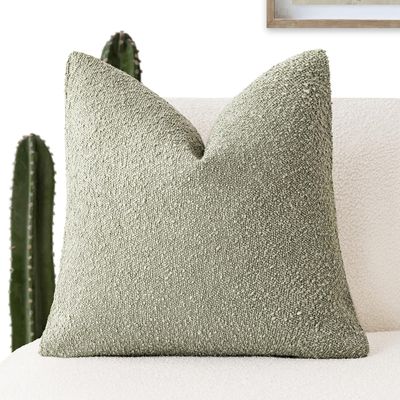 Foindtower Decorative Textured Boucle Throw Pillow Covers Accent Solid Pillow Cases Neutral Soft Cozy Couch Cushion Case for Chair Sofa Bedroom Living Room Home Decor 18x18 Inch,1PC,Dirty Sage Green