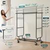 CAPHAUS Heavy Duty Clothes Rack with Double Rods, 660LBS Capacity Rolling Clothing Rack for Hanging Clothes, Adjustable Metal Wardrobe Rack, Garment Rack with Shelf, Wheels, Extendable Rods, Black view 2