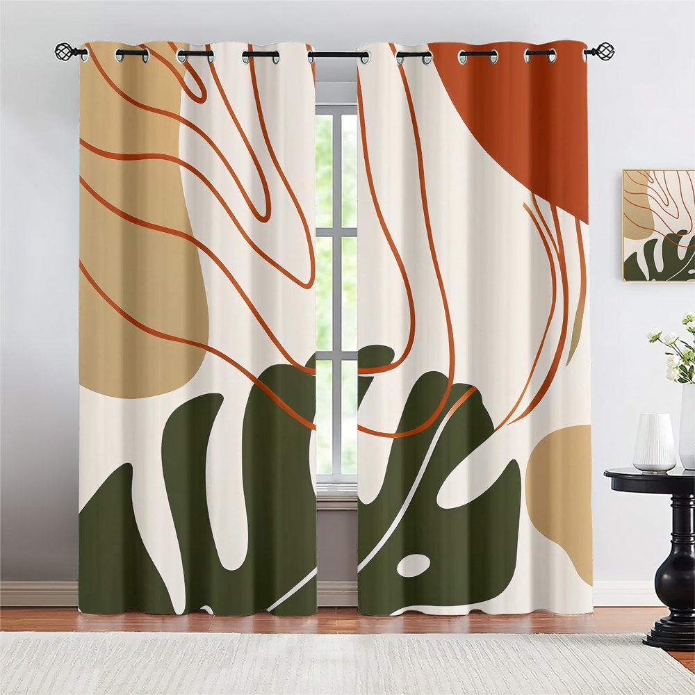 Abstract Floral Art Background Curtains for Bedroom, Bohemian Color Block Art 3D Printed Drapes, Grommet Thermal Insulated Window Treatments, for Living Room Kitchen Hotel (31.5"W x 63"L ) x 2