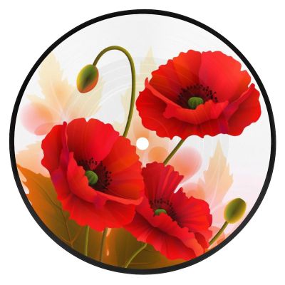 Coasters for Drinks Round Mug Mats Non-Slip Drink Coaster Set Poppy Flowers Vivid Petals Tabletop Protection Mat Novelty Drink Cup Mat for Wine Glass Tea Coffee Home Decor Gift