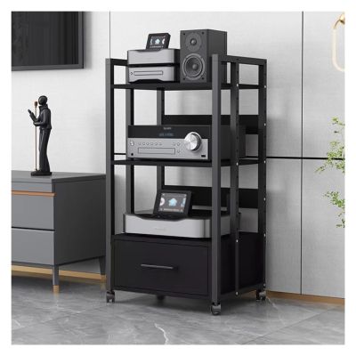 2 3 4-Tier Stereo Cabinet with Drawers, Steel Freestanding Audio/Video Stand with Height-Adjustable Shelves, Corner Entertainment Rack Organizer for Living Room/Bedroom/Office(Style B,3 Tier 100cm/39.