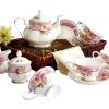 DYKKLKQ Porcelain Tea Set Tea Cup and Saucer Set, Coffee Service for 6, Wedding Teapot Sugar Bowl Cream Pitcher, China Coffee Set,A view 1