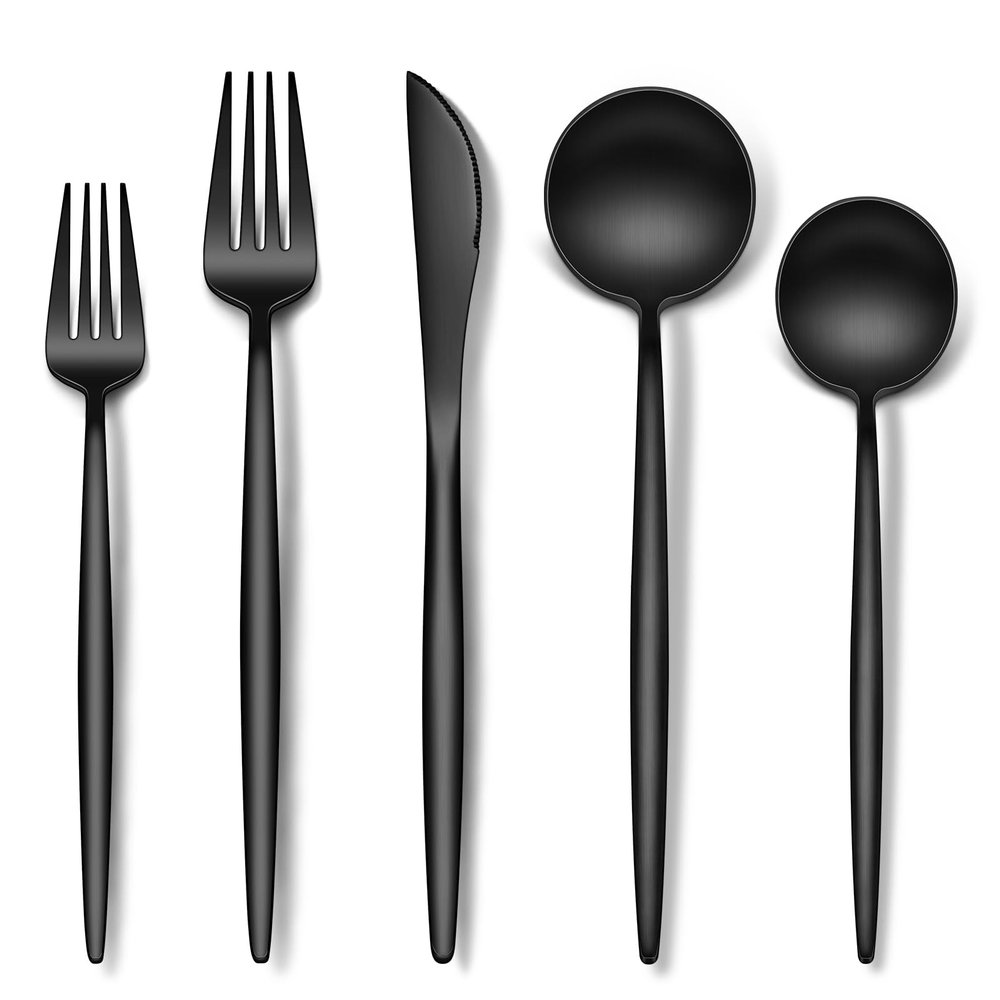 Stapava 20-Piece Matte Black Silverware Set, Stainless Steel Flatware Set for 4, Satin Finish Cutlery Include Forks Spoons and Knives Set for Home Restaurant, Dishwasher Safe Utensils Set