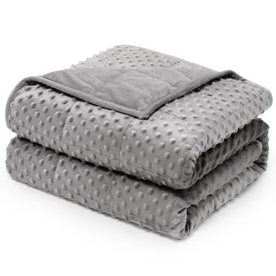 Wemore Minky Dot Weighted Blanket for Adults Twin Size 12 lbs, Soft Cozy Heavy Blanket, Breathable Blanket for All-Season with Glass Beads, Grey 60 x 80 inches