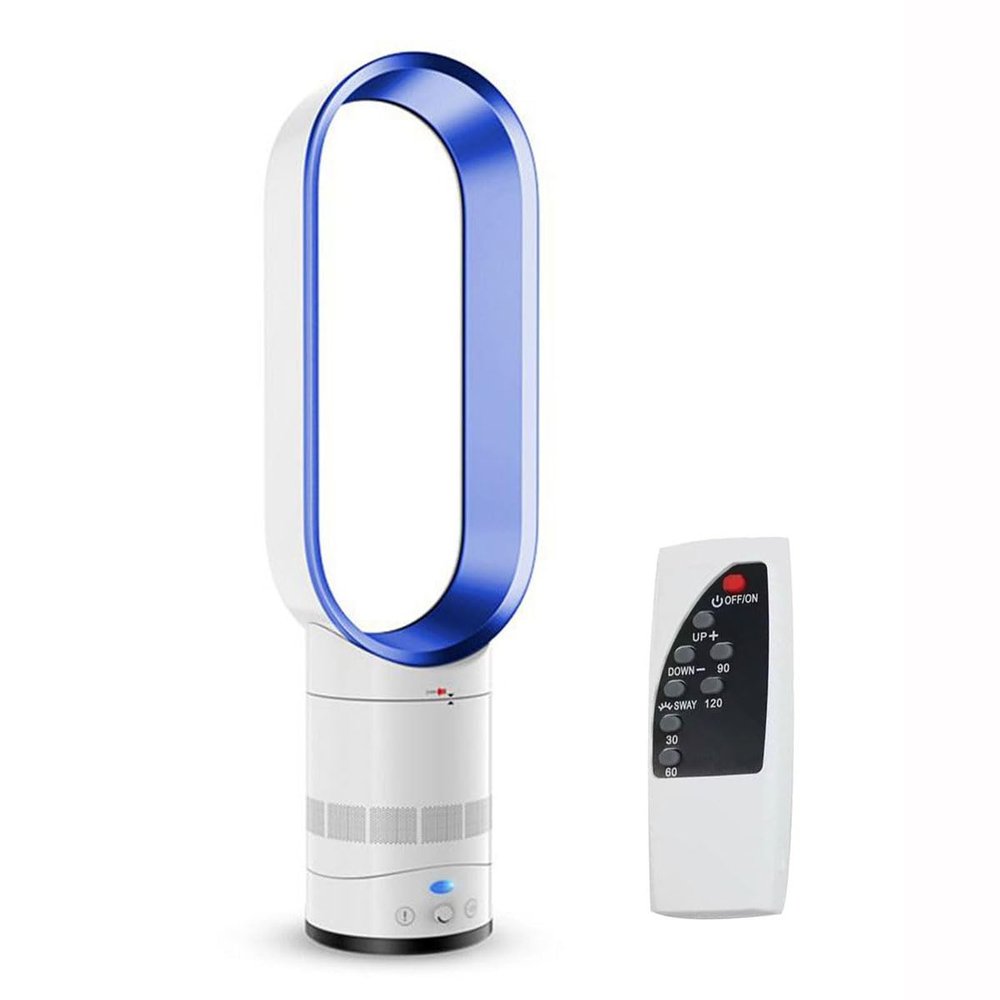 16in Bladeless Fan Tower FA Floor Standing Fans with Remote Table Cooling Fan Low Noise 90Oscillation for Bedroom Whole Room Home Office(Blue)