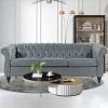 TINGMAMADEHUA Grey Faux Leather 3-Seater Couch, 84in Sofas for Living Room, Bedroom, Office, with Rolled Arm, Deep Seating and Buttoned Classic Chesterfield Sofa view 1