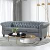TINGMAMADEHUA Grey Faux Leather 3-Seater Couch, 84in Sofas for Living Room, Bedroom, Office, with Rolled Arm, Deep Seating and Buttoned Classic Chesterfield Sofa view 3