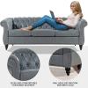 TINGMAMADEHUA Grey Faux Leather 3-Seater Couch, 84in Sofas for Living Room, Bedroom, Office, with Rolled Arm, Deep Seating and Buttoned Classic Chesterfield Sofa view 4