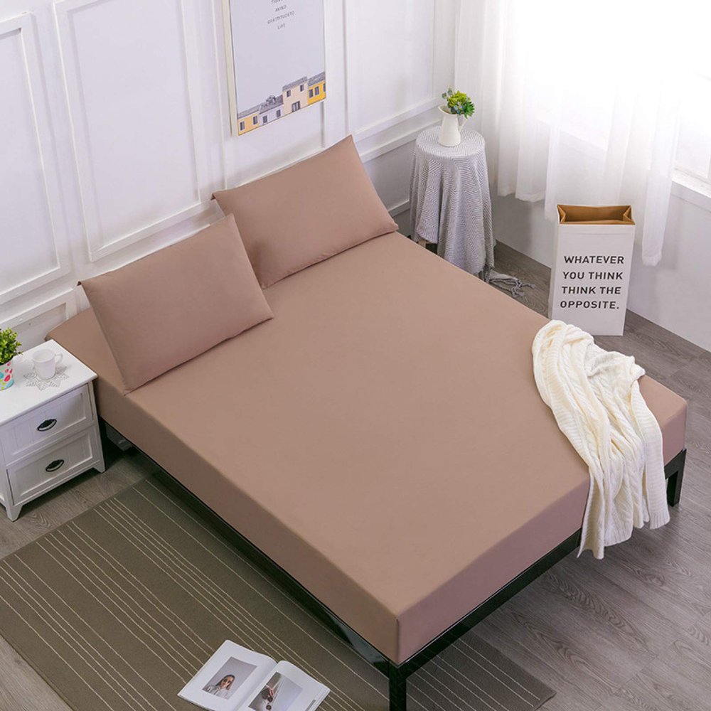 KECAPTY Fits Mattress Perfectly,Kids Bedroom Solid Color Brushed Waterproof Bed Sheet, Elderly Children's Room Urine-Proof Mattress Topper,Camel,120cmX200cmX30cm