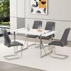 55 Modern Dining Table Set for 4, White Dining Tabletop and Silver Metal Frame, Rectangle Dining Room Table with 4 Dark Grey Upholstered Dining Chairs. Dinner table Set for Kitchen and Dining Room. view 1