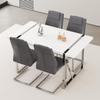 55 Modern Dining Table Set for 4, White Dining Tabletop and Silver Metal Frame, Rectangle Dining Room Table with 4 Dark Grey Upholstered Dining Chairs. Dinner table Set for Kitchen and Dining Room. view 2