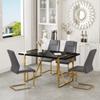55 Modern Dining Table Set for 4, Black Dining Tabletop and Golden Metal Frame, Rectangle Dining Room Table with 4 Dark Grey Upholstered Dining Chairs. Dinner table Set for Kitchen and Dining Room. view 1