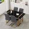 55 Modern Dining Table Set for 4, Black Dining Tabletop and Golden Metal Frame, Rectangle Dining Room Table with 4 Dark Grey Upholstered Dining Chairs. Dinner table Set for Kitchen and Dining Room. view 2