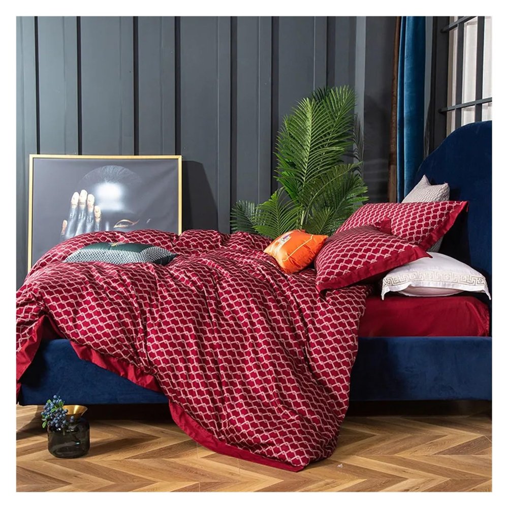 1000TC Cotton Bedding Sets Queen King Size Bed Duvet Cover Bed Sheets Linen Set 4pcs Gold Bed Set Comfortable Bedding, bedspreads(Red,Queen)