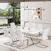 71 Modern Dining Table Set for 8, White Dining Tabletop and Silver Metal Frame, Rectangle Dining Room Table with 8 White Upholstered Dining Chairs. Dinner table Set for Kitchen and Dining Room. view 2