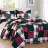 Elegant Comfort 3-Piece Plaid Patchwork Reversible Quilt - Soft Bedspread with Matching Pillow Shams, Heavy Weight Premium Stitching All Season Quilted Coverlet - California King, Burgundy view 2